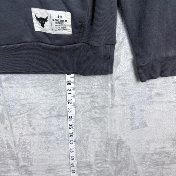 Under Armour Project Rock Hoodie Gray Bull Logo Size M Blood Sweat Respect Gym - Picture 7 of 10